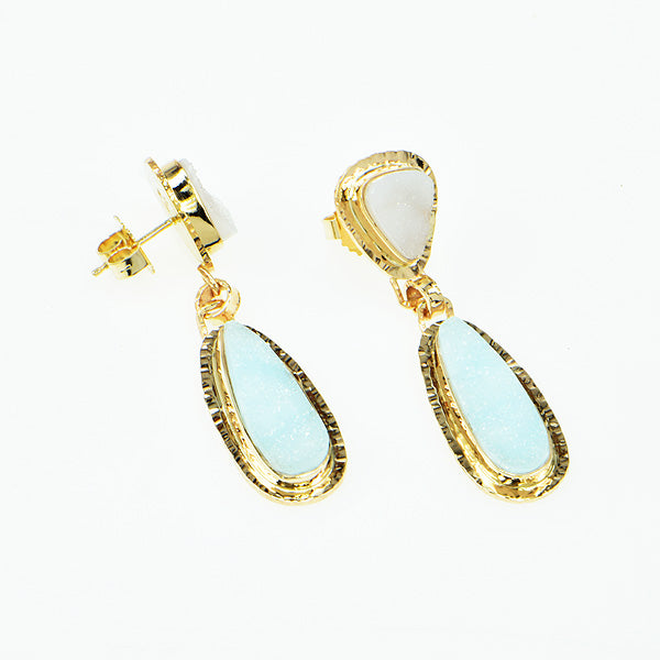 Drusy Hemimorphite and Drusy White Quartz Cabochon Earrings