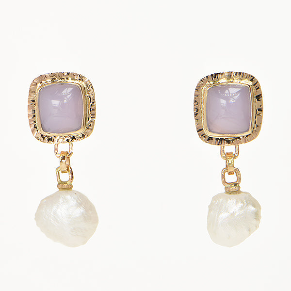 Holly Agate and Keshi Pearl Cabochon Earrings