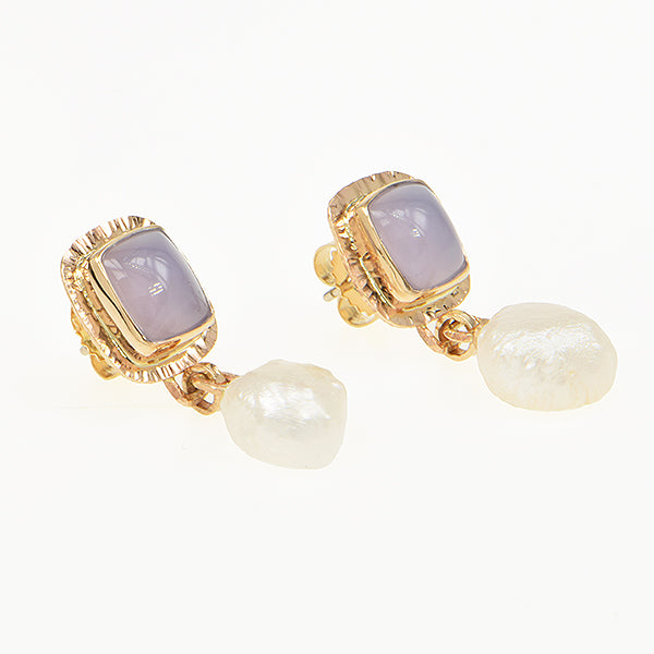 Holly Agate and Keshi Pearl Cabochon Earrings