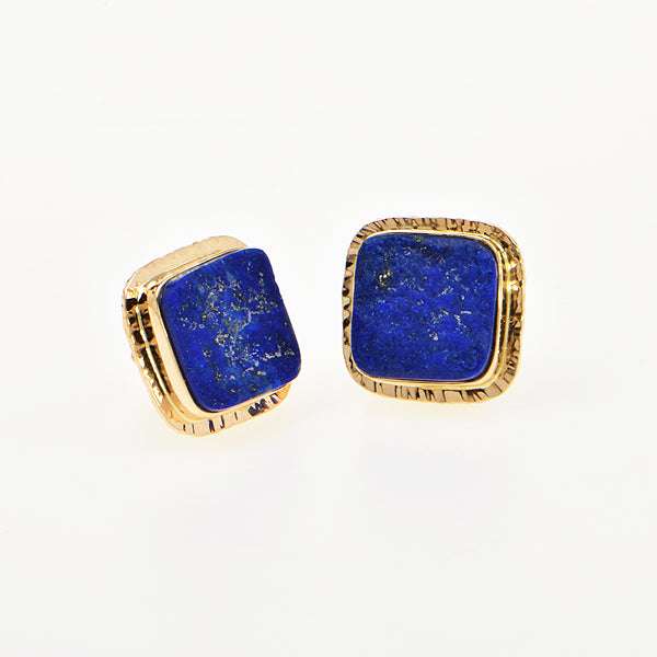 Rough Top Lapis Cabochon Earrings