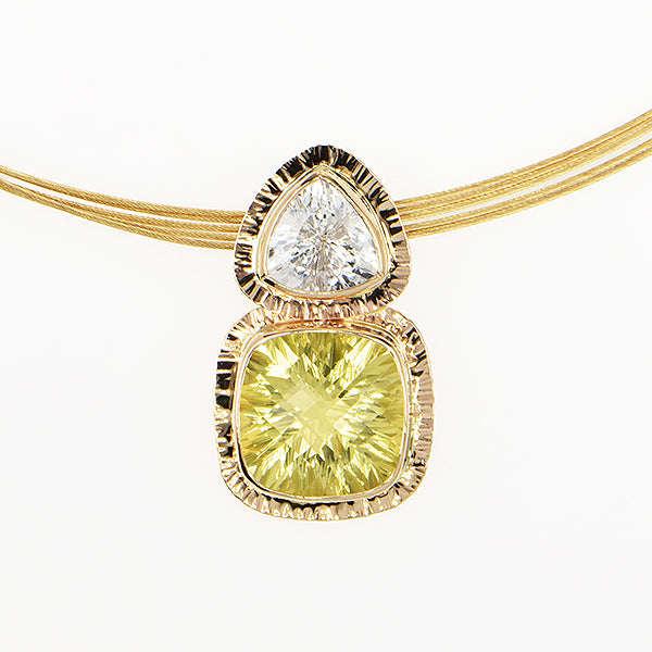 Lemon Citrine and White Zircon Faceted Pendant