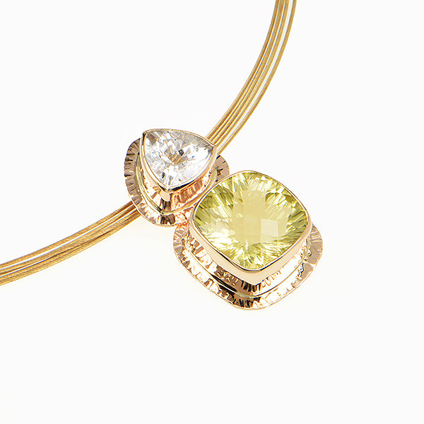 Lemon Citrine and White Zircon Faceted Pendant