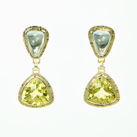 Lemon Citrine Faceted and White Topaz Cabochon Earrings