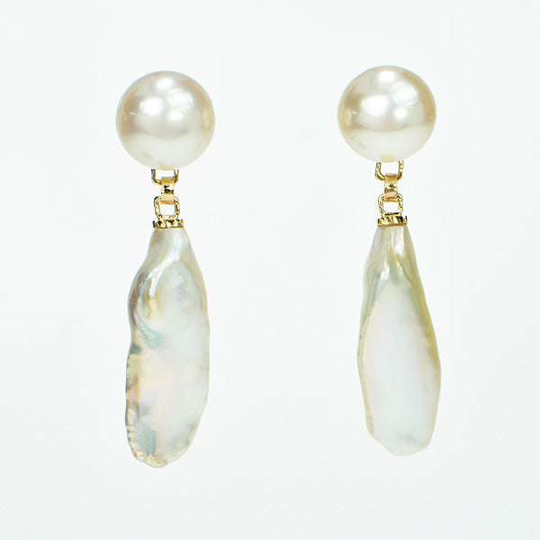 Freeform and Button Pearl Earrings