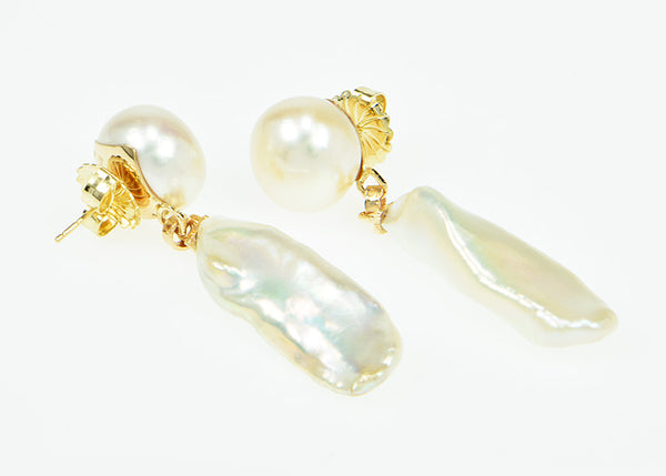 Freeform and Button Pearl Earrings