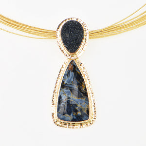 Pietersite and Black Drusy Quartz Cabochon Pendant