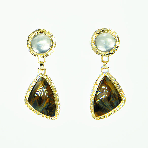 Pietersite and Moonstone Cabochon Earrings