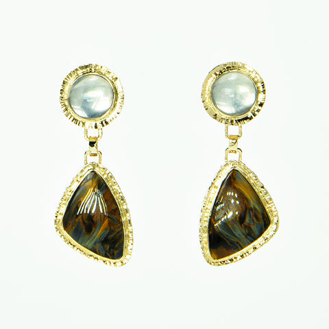 Pietersite and Moonstone Cabochon Earrings