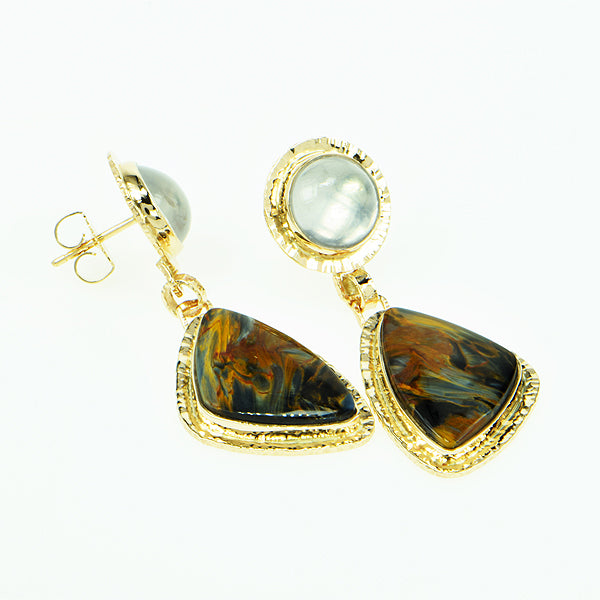 Pietersite and Moonstone Cabochon Earrings