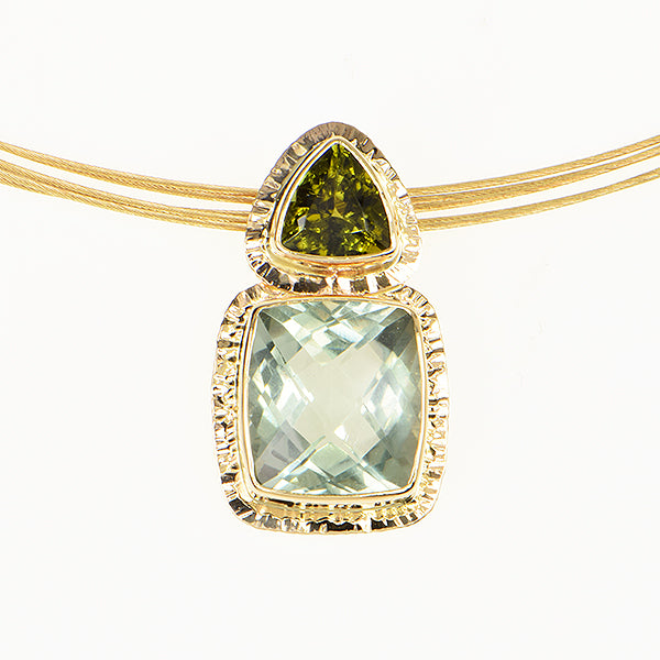 Prasiolite and Green Tourmaline Faceted Pendant