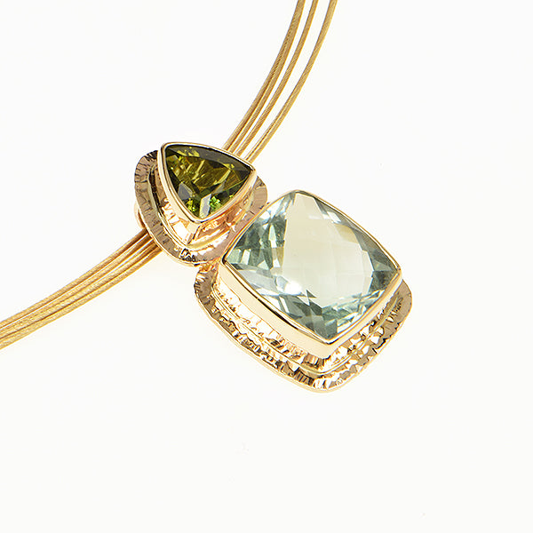 Prasiolite and Green Tourmaline Faceted Pendant