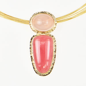 Gem Rhodochrosite and Rose Quartz Cabochon Pendant