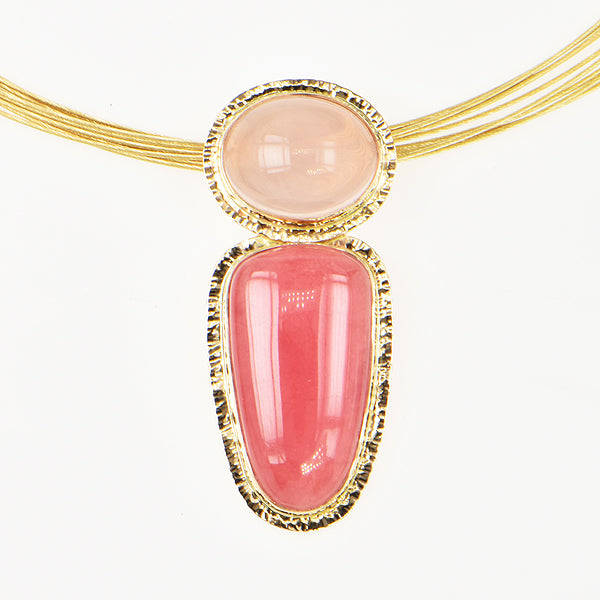 Gem Rhodochrosite and Rose Quartz Cabochon Pendant