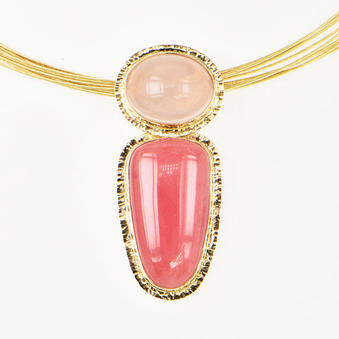 Gem Rhodochrosite and Rose Quartz Cabochon Pendant
