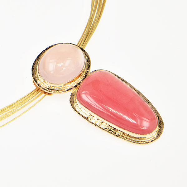 Gem Rhodochrosite and Rose Quartz Cabochon Pendant