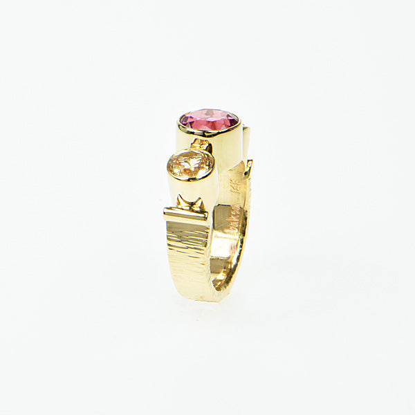Rubellite Tourmaline and Peach Ceylon Sapphire Faceted Ring
