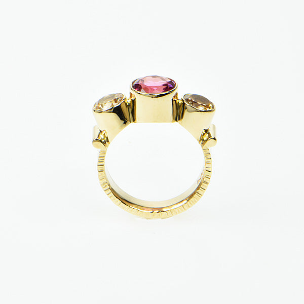 Rubellite Tourmaline and Peach Ceylon Sapphire Faceted Ring