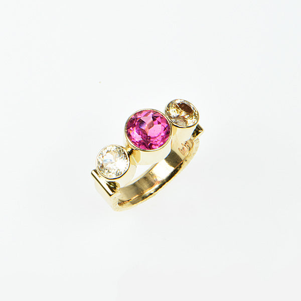 Rubellite Tourmaline and Peach Ceylon Sapphire Faceted Ring