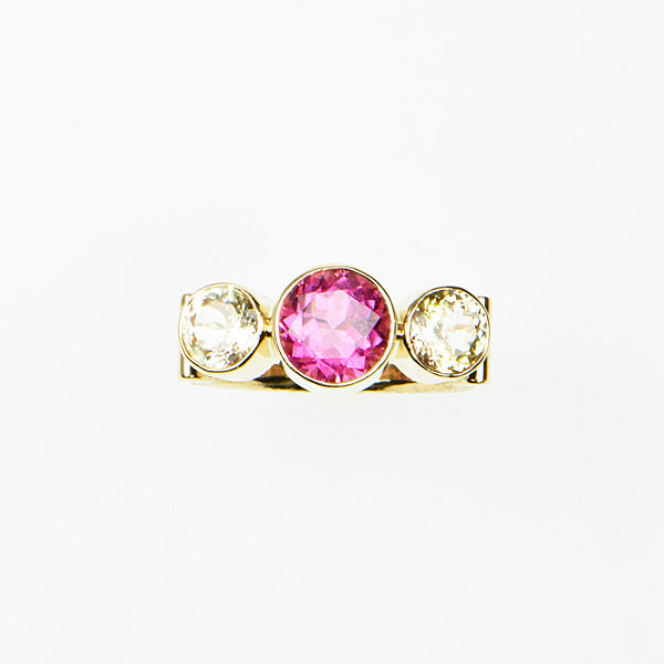 Rubellite Tourmaline and Peach Ceylon Sapphire Faceted Ring