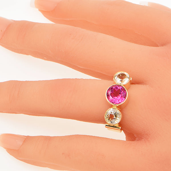 Rubellite Tourmaline and Peach Ceylon Sapphire Faceted Ring