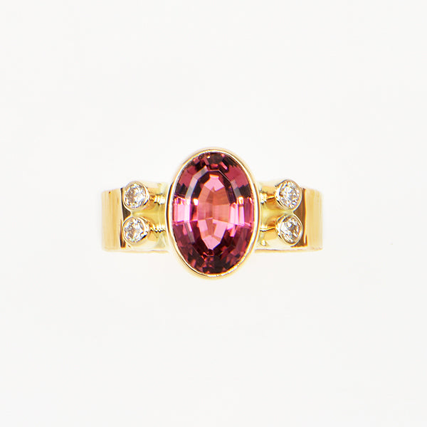 Rubellite Tourmaline and Diamond Faceted Ring
