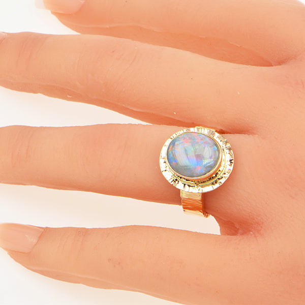 Semi-Black Opal Cabochon Ring