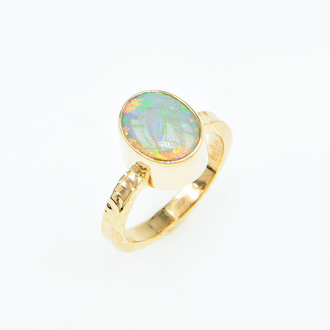 Semi-black Opal Cabochon Ring