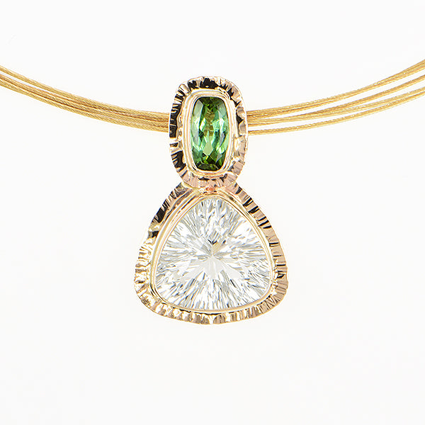 White Topaz and Green Tourmaline Faceted Pendant