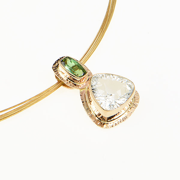 White Topaz and Green Tourmaline Faceted Pendant