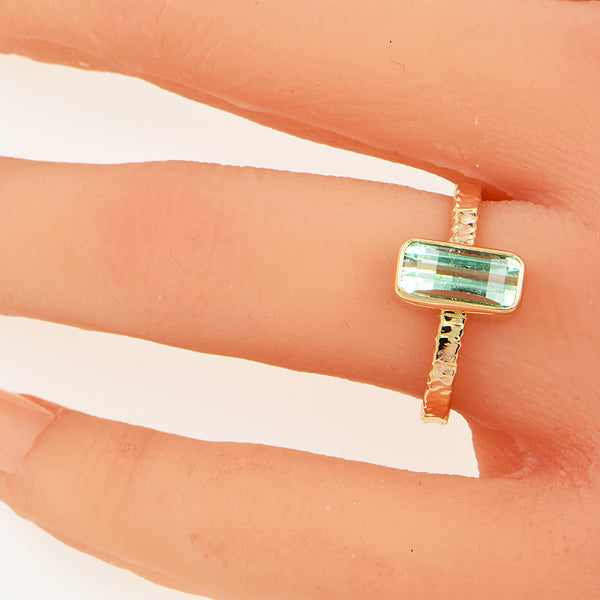 Sea Foam Tourmaline Faceted Ring
