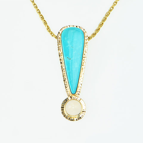 Kingman Turquoise and Ceylon Moonstone Cabochon Pendant