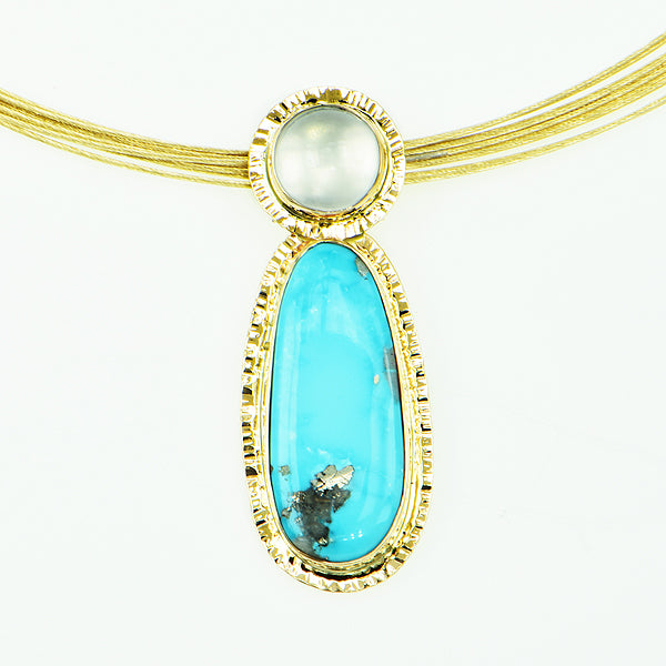 Turquoise with Pyrite and Moonstone Cabochon Pendant