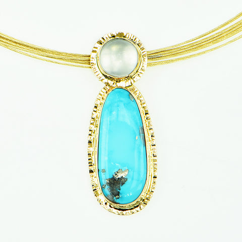 Turquoise with Pyrite and Moonstone Cabochon Pendant