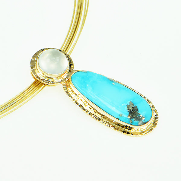 Turquoise with Pyrite and Moonstone Cabochon Pendant
