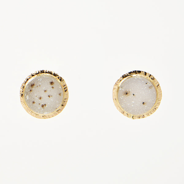 Speckled White Drusy Quartz Cabochon Earrings