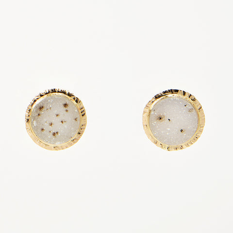 Speckled White Drusy Quartz Cabochon Earrings