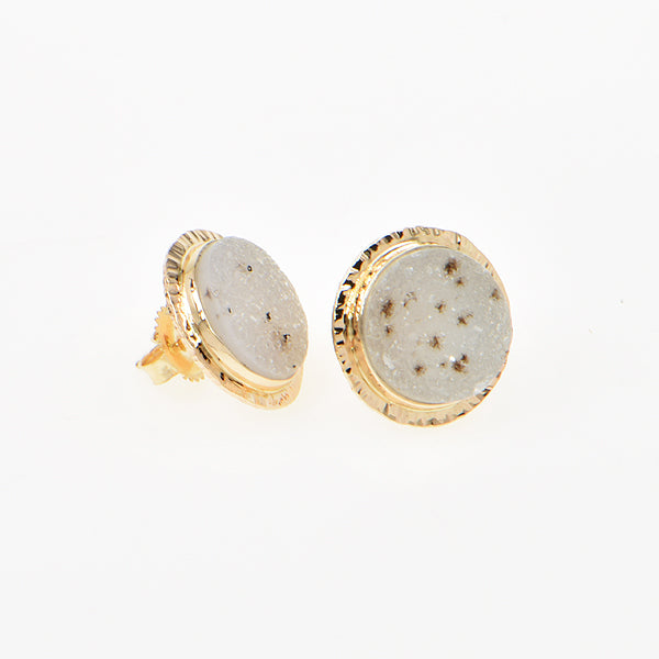Speckled White Drusy Quartz Cabochon Earrings