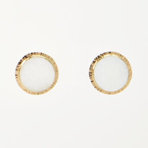 White Drusy Quartz Cabochon Earrings