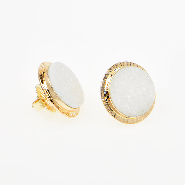 White Drusy Quartz Cabochon Earrings