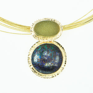 Drusy Prasiolite and Yowah Opal Cabochon Pendant