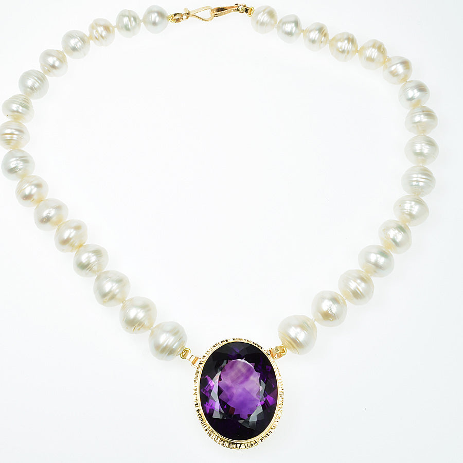 100ct Amethyst Faceted and South Sea Pearl Necklace – BAKSA