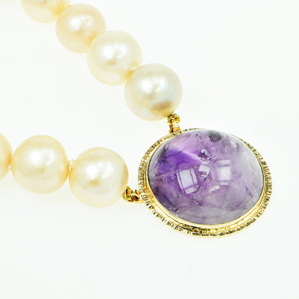 Amethyst Cabochon and Peach Freshwater Pearl Necklace