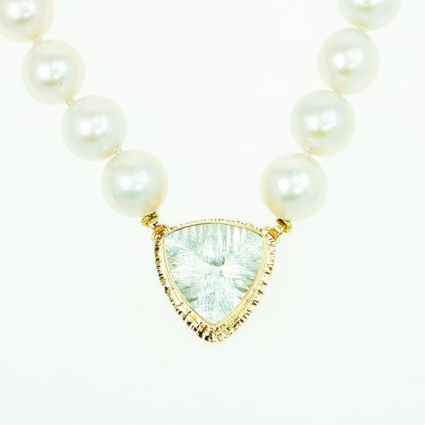 Ice Aquamarine Millennium-cut Faceted and Freshwater Pearl Necklace