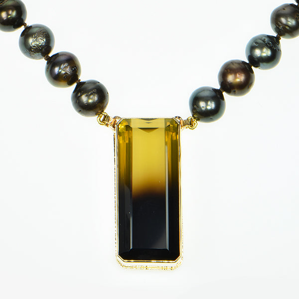 Bi-color Lemon Citrine Faceted and Tahitian Pearl Necklace