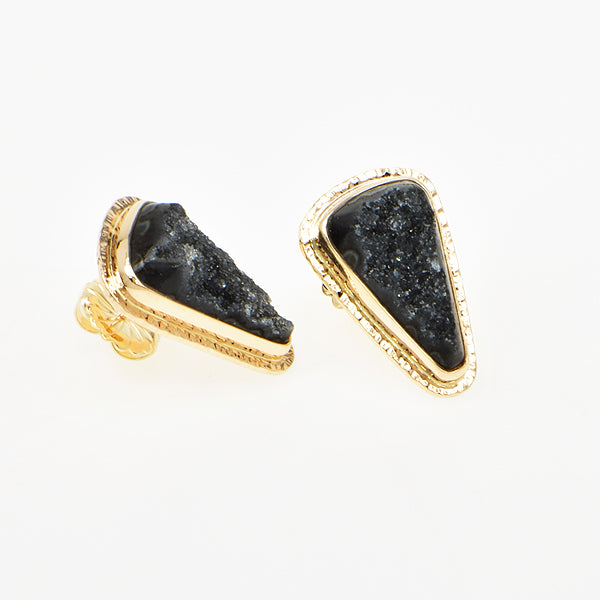 Black Drusy Quartz Cabochon Earrings