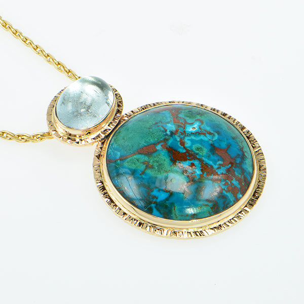 Chrysocolla and Natural Blue Topaz Cabochon Pendant