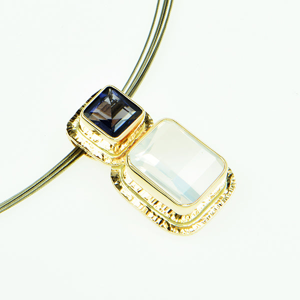 Pixel-cut Afghan Moonstone and Iolite Faceted Pendant
