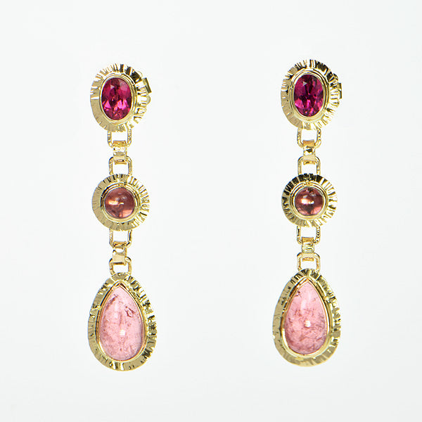 Pink Tourmaline Faceted and Cabochon Earrings
