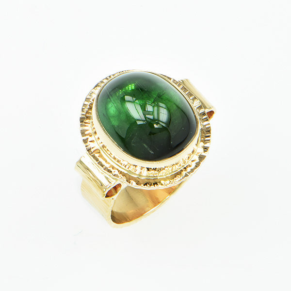 Afghan Green Tourmaline Cabochon Ring - Main Image
