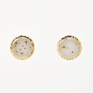 Speckled White Drusy Quartz Cabochon Earrings